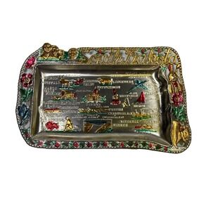 Vintage Enco Ash Tray Souvenir Metal State Travel Silver-Tone South Dakota